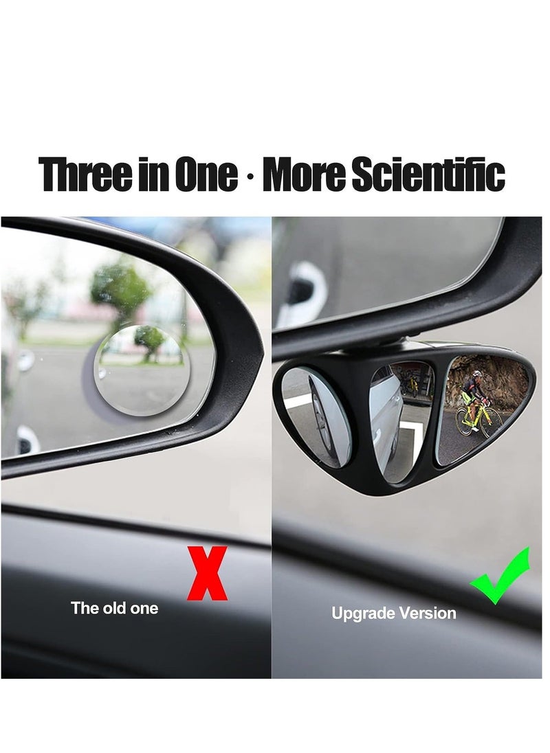 Car Blind Spot Mirror Three Sided Auxiliary Mirrors HD Glasses Wide Angle Rearview 360 Degree Rotation Convex Stick On Adjustable for Cars SUV Trucks Left Right 1 Pair