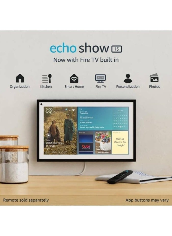 ECHO - Echo Show 15 with Alexa 15.6-inch HD Touch Display Wireless Wi-Fi and Bluetooth Connectivity Built-in Microphone Dual 1.6-inch Full-Range Speakers 5MP Camera Wall Mount Latest Version - Black - Image 1