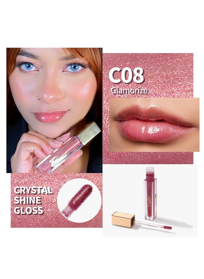 Oulac Clear Glitter Lip Plumper Gloss With Mirror Finish Moisturizing & Reduce Fine Lines Lip Oil Refuse Chapped Lips Non Sticky Lip Gloss For Girls Women 4.5Ml/0.15Fl.Ozglamorize(C08)  - Image 3