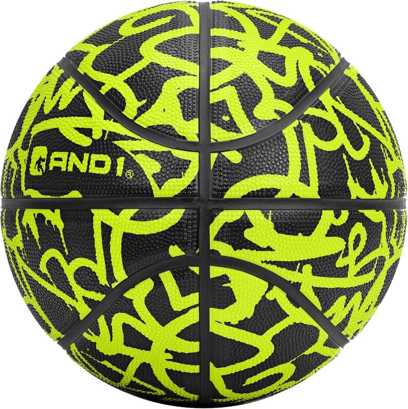 AND1 Fantom Rubber Basketball & Pump (Graffiti Series)- Official Size 7 (29.5”) Streetball, Made for Indoor and Outdoor Basketball Games (Volt) - Image 2
