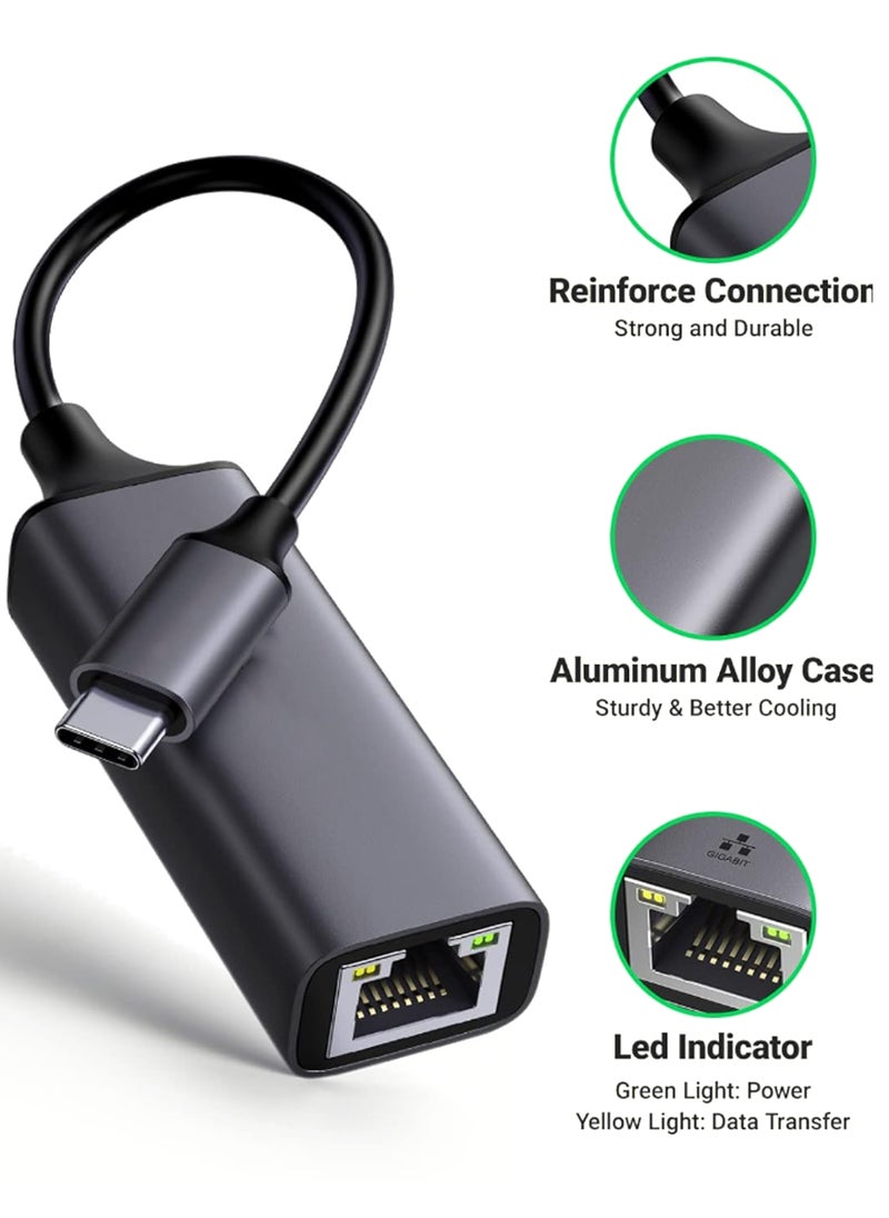 MOWSIL USB C to Ethernet Adapter Gigabit Type C to RJ45 Wired Network Thunderbolt 3 LAN Adaptor Compatible with MacBook, Surface Pro, iPad Pro 2021, Switch, PS5,XPS15/13, Huawei P60, Galaxy Tabs  - Image 2