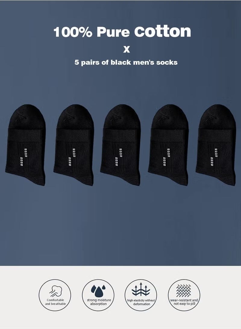 infino 5 Pair 100% Cotton Men's Socks: Mid-Calf, Formal, Moisture-Wicking, Suitable for All Seasons, Star Dot Pattern in Pure Black for Business Casual Wear - Image 2