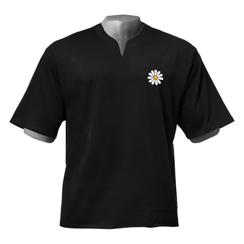 Men''s Fitness short sleeve Korean style V-neck half sleeve T-shirt loose plus size drop shoulder sleeve bodybuilding muscle training clothes - Image 2