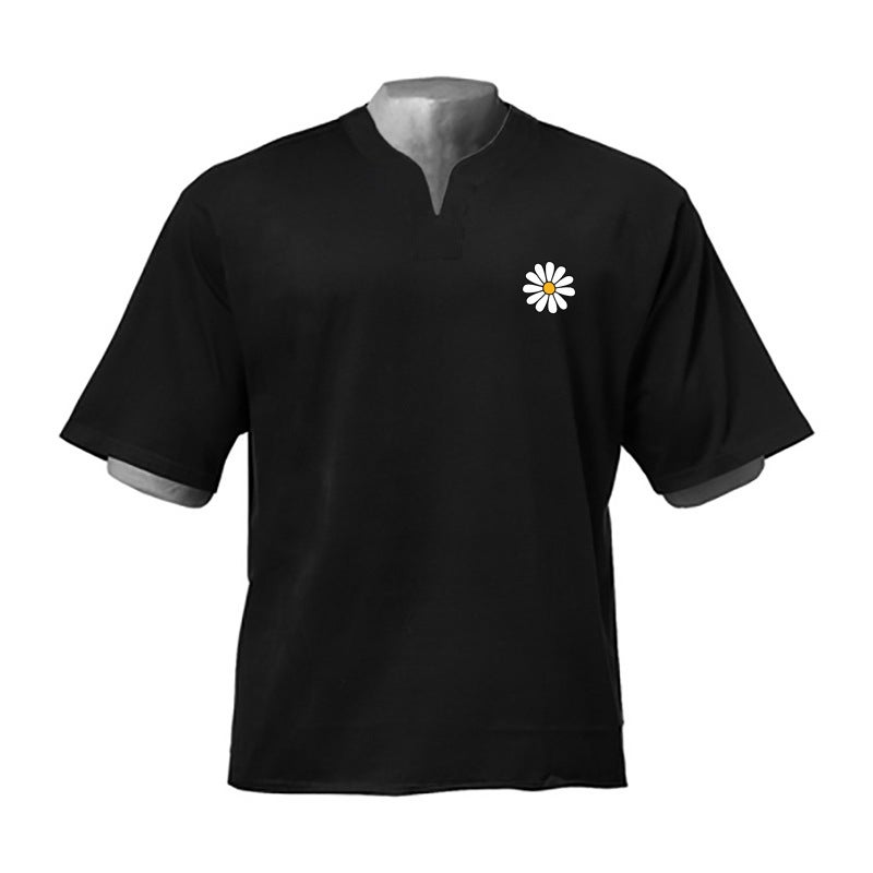 Men''s Fitness short sleeve Korean style V-neck half sleeve T-shirt loose plus size drop shoulder sleeve bodybuilding muscle training clothes - Image 1