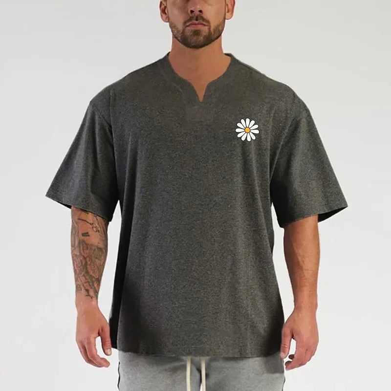 Men''s Fitness short sleeve Korean style V-neck half sleeve T-shirt loose plus size drop shoulder sleeve bodybuilding muscle training clothes - Image 3