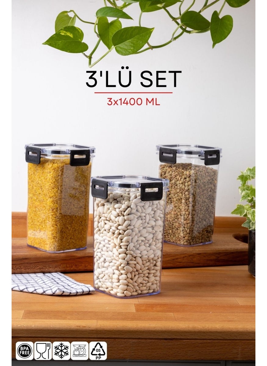 Nandy Home 3 Piece Set Square Clear Storage Box Set with Lock Lid - 1400ML  - Image 1