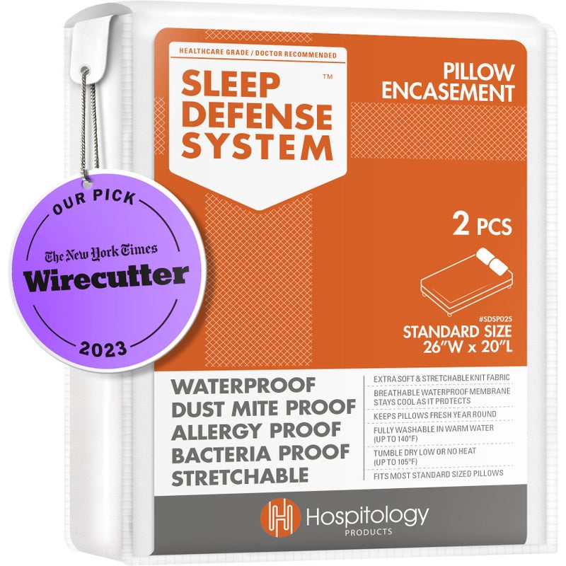 HOSPITOLOGY PRODUCTS Pillow Encasement Zippered Bed Bug Dust Mite Proof Hypoallergenic  Sleep Defense System  Standard  Waterproof  Set of 2  20 H x 26 W
