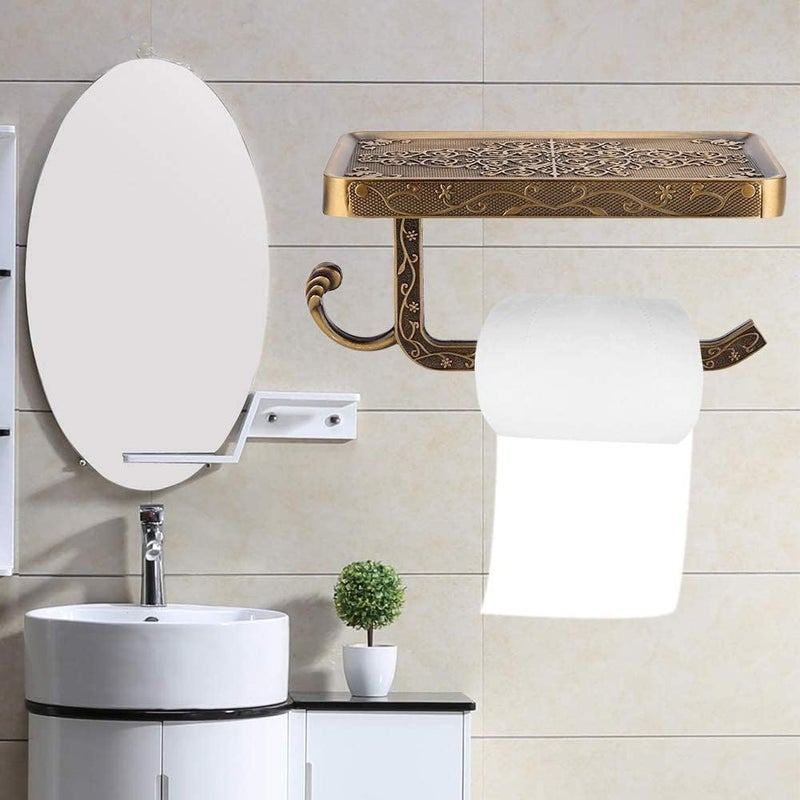 klarako Antique European Vintage Brass Toilet Bathroom Paper Holder Phone Shelf Wall Mounted(02) - Image 3