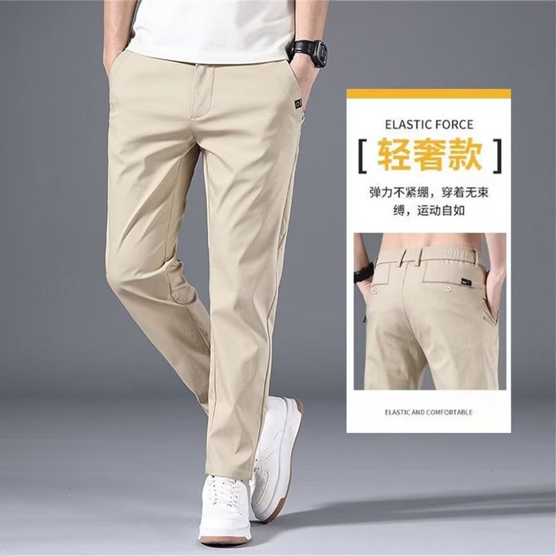 Summer Thin Casual Mens Trousers Trendy Slim Straight Loose Khaki  - Image 1