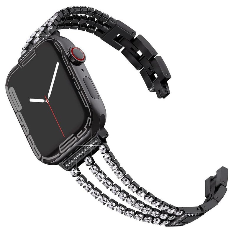 For Apple Watch 42 / 44 / 45 / 46 / 49mm xDfind Three Diamond Metal Watch Band(Black)
