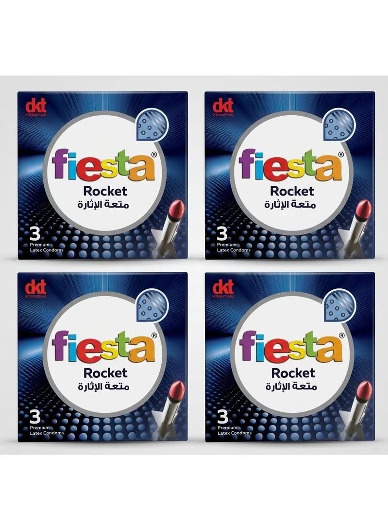 Fiesta Rocket Condoms – Ribbed, Dotted & Shaped – 4 Packs of 3 Condoms