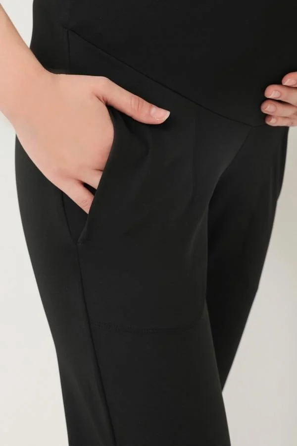 COTTONHILL Black Flexible High Waist Double Pocket Maternity Jogger Sweatpants