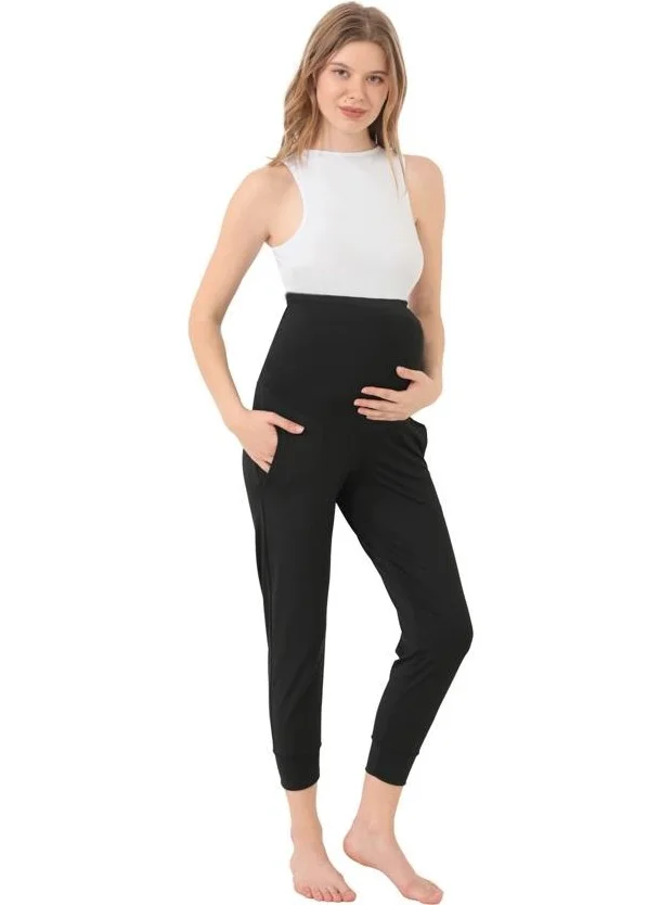 كوتن هيل Black Flexible High Waist Double Pocket Maternity Jogger Sweatpants