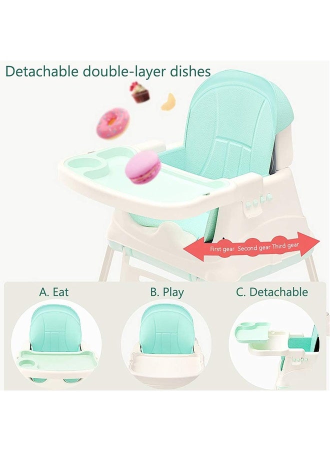 JCB CHIC كرسي طعام للأطفال، كرسي مرتفع متعدد الوظائف للأطفال، كرسي مرتفع للأطفال قابل للتعديل الارتفاع ومقعد قابل للطي للأطفال الصغار، كرسي آمن لتغذية الأطفال مزود بعجلات - Image 4