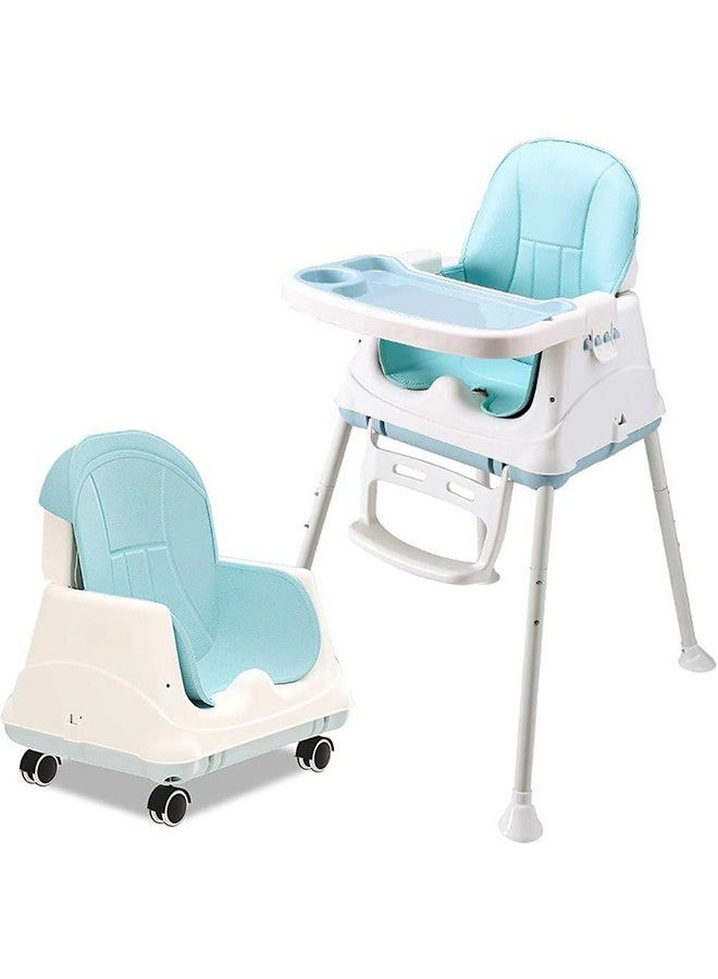JCB CHIC كرسي طعام للأطفال، كرسي مرتفع متعدد الوظائف للأطفال، كرسي مرتفع للأطفال قابل للتعديل الارتفاع ومقعد قابل للطي للأطفال الصغار، كرسي آمن لتغذية الأطفال مزود بعجلات - Image 1