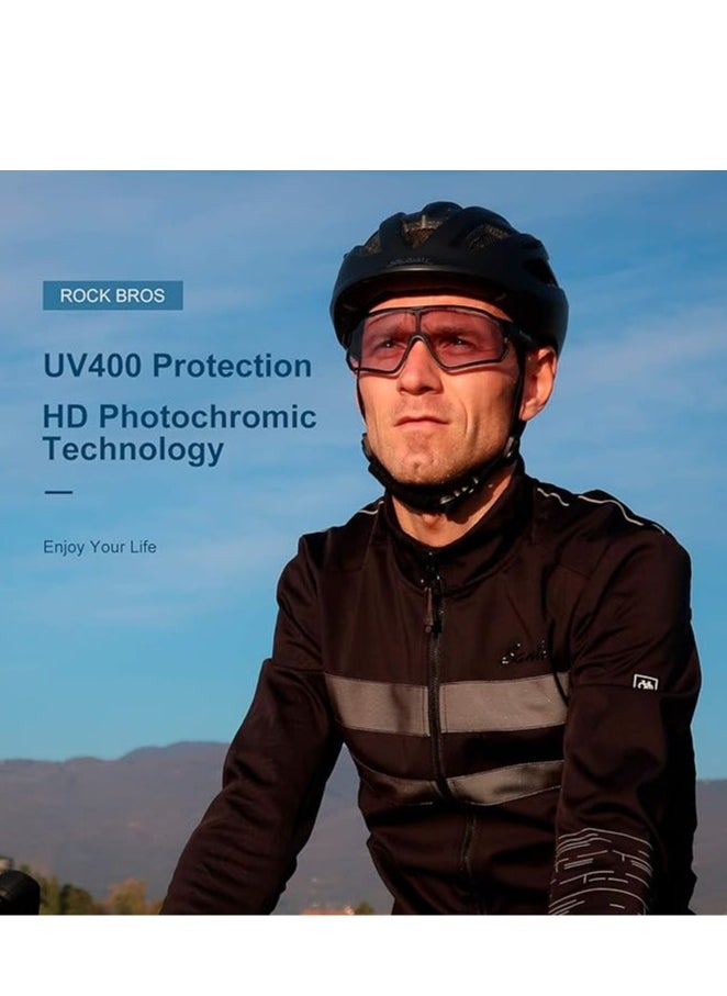Rockbros - Cycling Glasses Photochromic Sunglasses Bike Sunglasses Clear Bicycle Glasses Riding Glasses for Men Cycling Sunglasses Sports Bike Glasses(Black) - Image 1