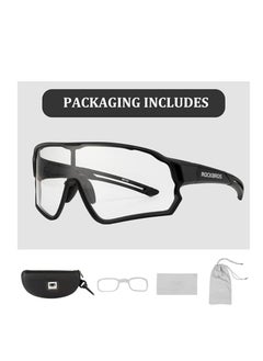 Rockbros Cycling Glasses Photochromic Sunglasses Bike Sunglasses Clear Bicycle Glasses Riding Glasses for Men Cycling Sunglasses Sports Bike Glasses(Black)  - Image 3