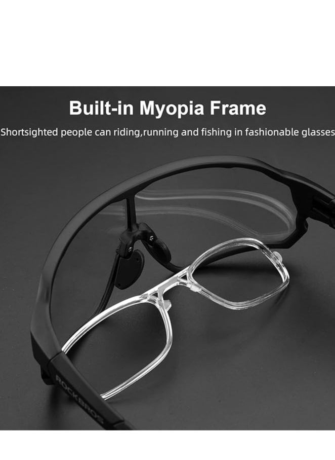 Rockbros - Cycling Glasses Photochromic Sunglasses Bike Sunglasses Clear Bicycle Glasses Riding Glasses for Men Cycling Sunglasses Sports Bike Glasses(Black) - Image 1