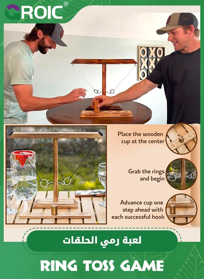 GROIC Ring Toss Game,Hook and Ring Game, Swinging String Hook & Ring Tabletop Battle Game,Wooden Ring & Hook Game,Large Base Hook and Ring Game, Party Game  - Image 4