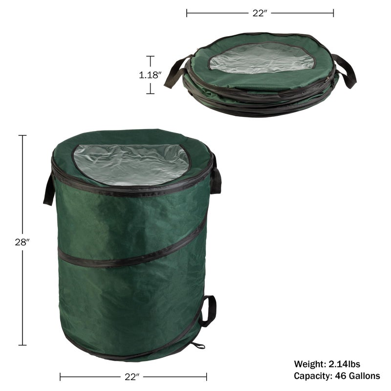 Wakeman Outdoor Trash Can - 46-Gallon Collapsible Garbage Can with 3 Stakes - Pop Up Trash Bin for Camping, Storage, or Yard Waste Outdoors (Green) - Image 5