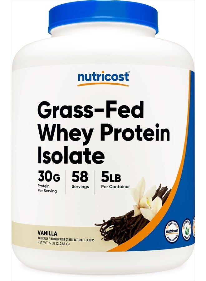 Nutricost Grass-Fed Whey Protein Isolate (Vanilla) 5LBS - Non-GMO, Gluten Free, Natural Flavors  - Image 1