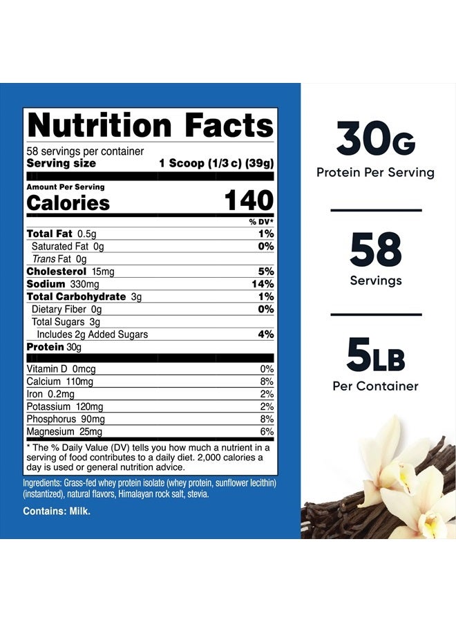 Nutricost Grass-Fed Whey Protein Isolate (Vanilla) 5LBS - Non-GMO, Gluten Free, Natural Flavors  - Image 2