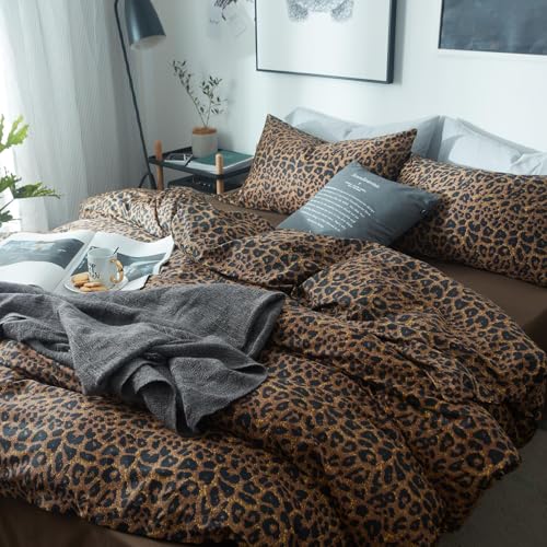 LifeTB Leopard Print Comforter Set King Soft Fluffy Animal Cheetah Printed Comforter Set 3 Pieces Brown Black Floral Bedding Farmhouse Leopard Pattern King Size Comforter with 2 Pillowcases for All Season - Image 1