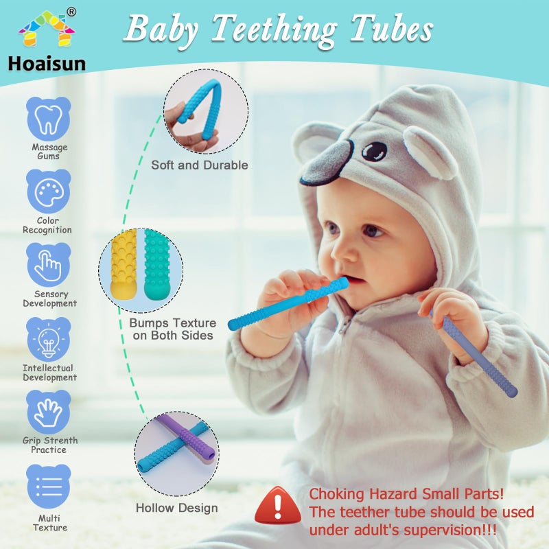 Hoaisun Teething Straws Sticks for Babies 6-12 12-18 Months, 8 Pack Teething Toys 3-6 Months, Silicone Teethers for Babies Toddlers Nursing Biting Chewing, Autism Chew Toys for Sensory Kids Teething Relief - Image 4