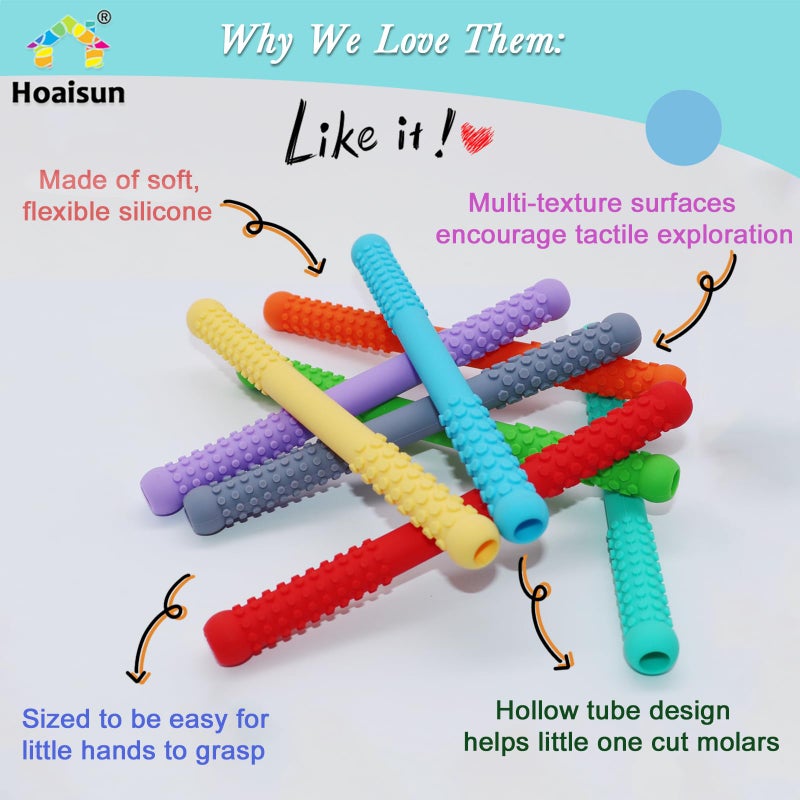 Hoaisun Teething Straws Sticks for Babies 6-12 12-18 Months, 8 Pack Teething Toys 3-6 Months, Silicone Teethers for Babies Toddlers Nursing Biting Chewing, Autism Chew Toys for Sensory Kids Teething Relief - Image 2