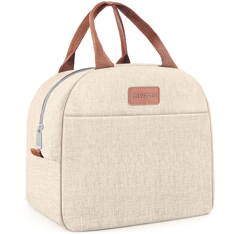 Easyfun Lunch Bag for Women & Men Adult Insulated Lunch Box, Small Leakproof Cooler Food Lunch Containers Reusable High Capacity Lunch Tote Bags for Work, Travel, Outdoor (Beige) - Image 1
