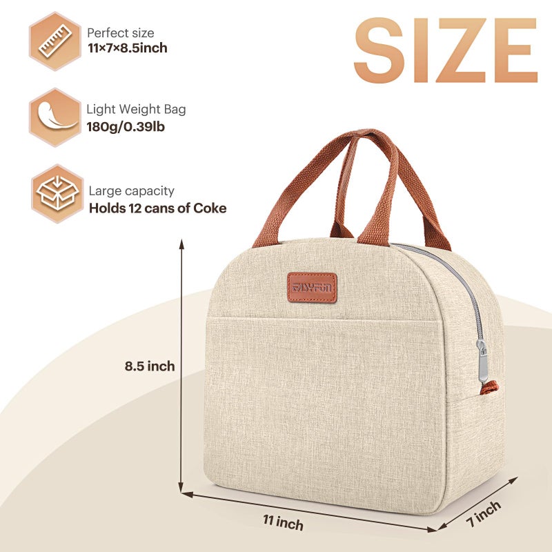 Easyfun Lunch Bag for Women & Men Adult Insulated Lunch Box, Small Leakproof Cooler Food Lunch Containers Reusable High Capacity Lunch Tote Bags for Work, Travel, Outdoor (Beige) - Image 2