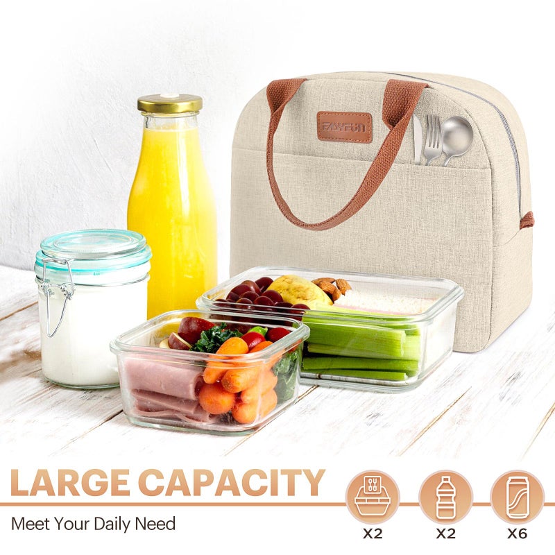 Easyfun Lunch Bag for Women & Men Adult Insulated Lunch Box, Small Leakproof Cooler Food Lunch Containers Reusable High Capacity Lunch Tote Bags for Work, Travel, Outdoor (Beige) - Image 3