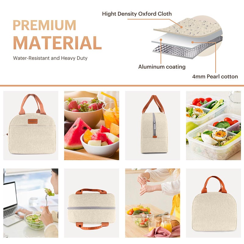Easyfun Lunch Bag for Women & Men Adult Insulated Lunch Box, Small Leakproof Cooler Food Lunch Containers Reusable High Capacity Lunch Tote Bags for Work, Travel, Outdoor (Beige) - Image 5