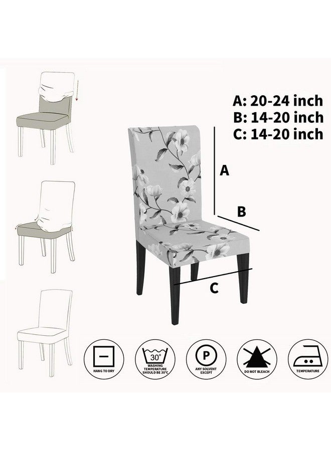 BRIDA ® Polyester, Spandex Stretchable Floral Printed Dining Chair Covers (English Grey) - Set of 4 - Image 3