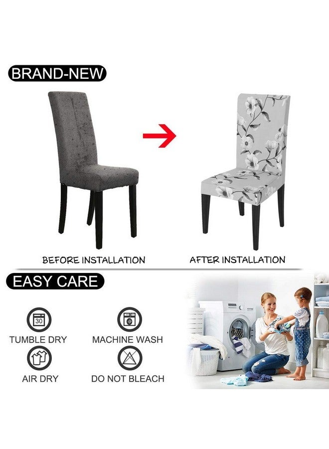 BRIDA ® Polyester, Spandex Stretchable Floral Printed Dining Chair Covers (English Grey) - Set of 4 - Image 4