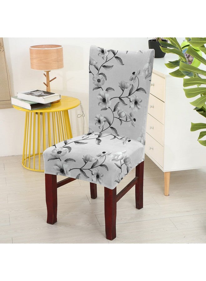 BRIDA ® Polyester, Spandex Stretchable Floral Printed Dining Chair Covers (English Grey) - Set of 4 - Image 2
