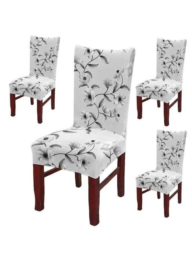 BRIDA ® Polyester, Spandex Stretchable Floral Printed Dining Chair Covers (English Grey) - Set of 4 - Image 1