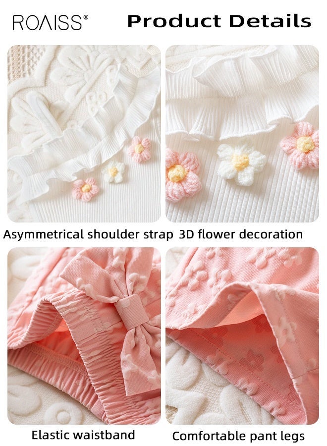 roaiss Girls 2PCS Clothing Set, Stylish Sloping Shoulder Tank Top and Elastic Waist Shorts Set for Girls, Summer Outfit with Sleeveless Camisole and Short Pants, Suitable for Daily Wear or Any Occasion - Image 4