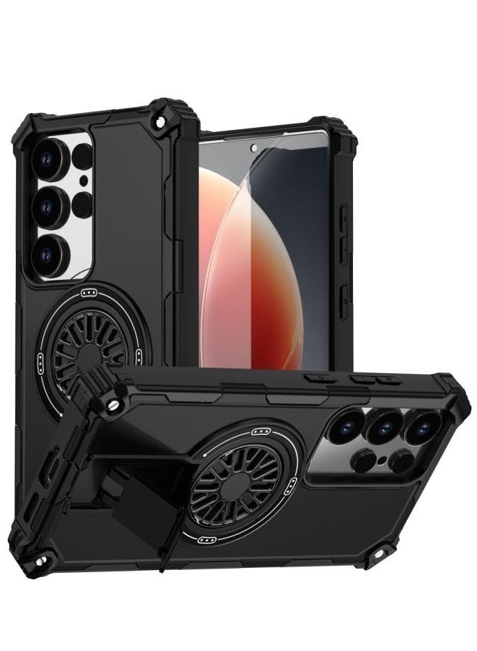 MagSafe Phone Case For Samsung Galaxy S25 Ultra 5G Shockproof Kickstand Metallic Shaft, Ultra Rugged Magsafe Fidget Ring Armor Cover - Image 1