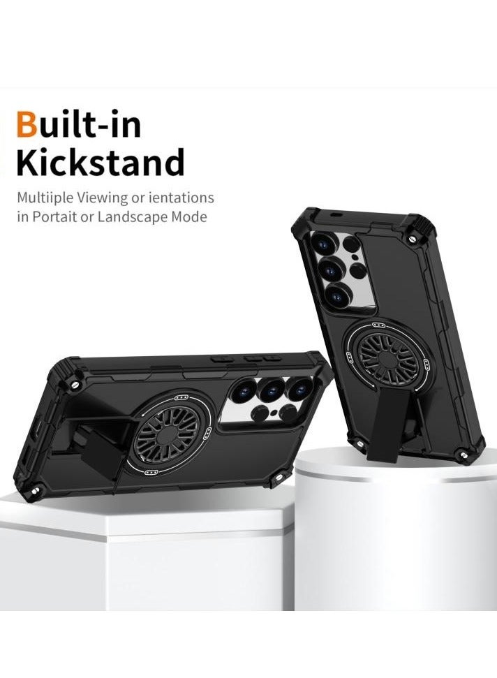 MagSafe Phone Case For Samsung Galaxy S25 Ultra 5G Shockproof Kickstand Metallic Shaft, Ultra Rugged Magsafe Fidget Ring Armor Cover - Image 2