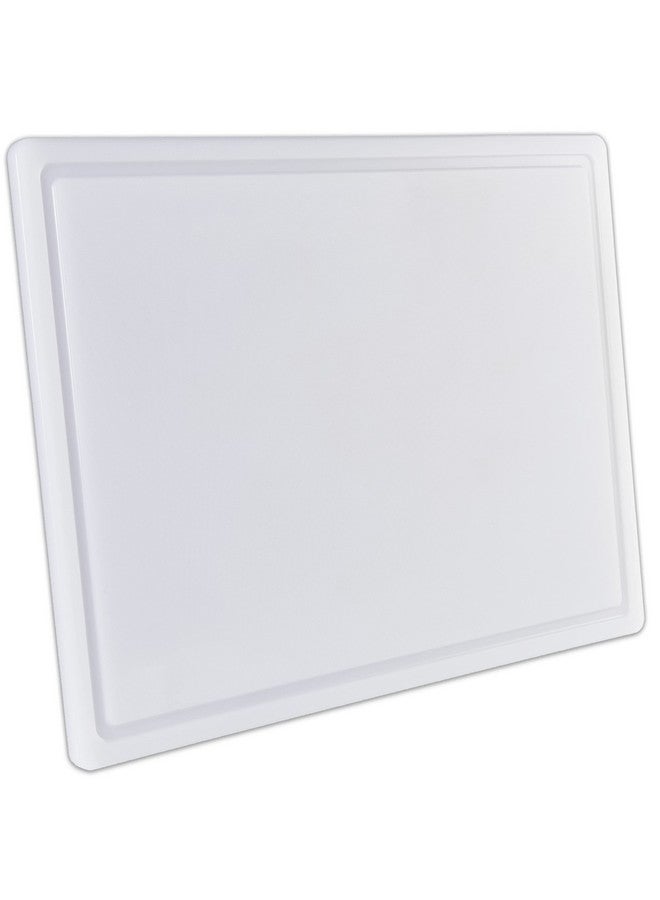 Thirteen Chefs لوح تقطيع بلاستيكي تجاري مع أخدود للعصير - 18 × 12 بوصة لتقطيع اللحم، الشواء، الشواء - 1/2" سمك من بولي إيثيلين عالي الكثافة الأبيض لخدمة الطعام - Image 1