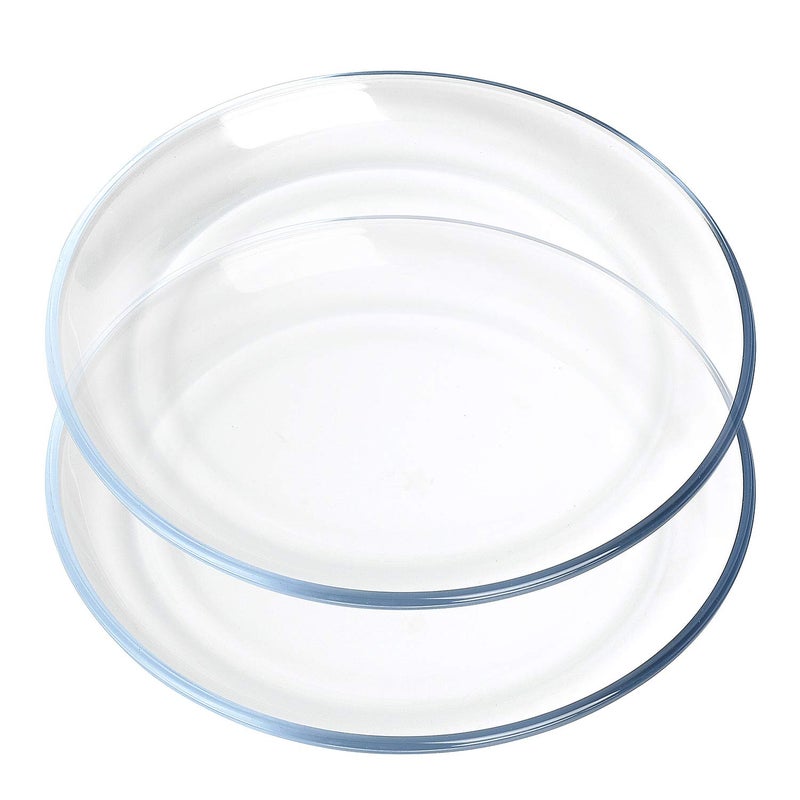 FOYO Basics Glass Plate Set 10 inch Round Tempered Glass Dinner Plates Glass Serving Dinnerware Set of 2