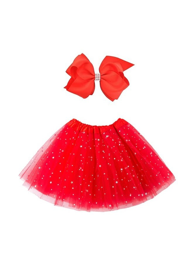 Jastore Girls Layered Stars Sequins Tutu Skirt Princess Ballet Dance Dress (Red) - Image 1