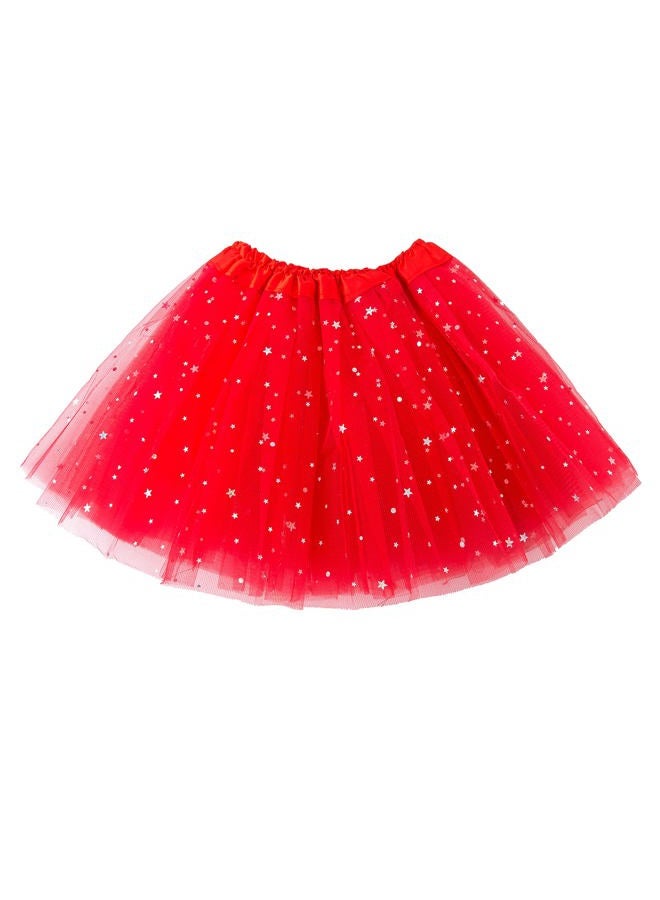 Jastore Girls Layered Stars Sequins Tutu Skirt Princess Ballet Dance Dress (Red) - Image 3