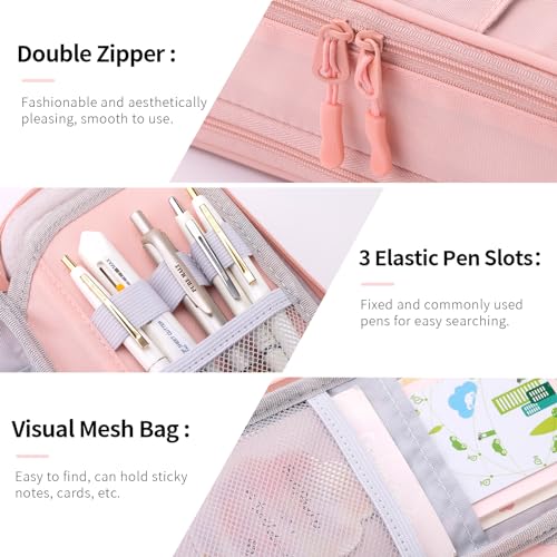 CICIMELON Large Pencil Case Big Storage Pen Pouch Bag with Compartment for School Supplies Office College Teen Boys Girls Adults, Upgraded Pink - Image 4