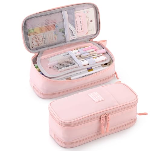 CICIMELON Large Pencil Case Big Storage Pen Pouch Bag with Compartment for School Supplies Office College Teen Boys Girls Adults, Upgraded Pink - Image 1