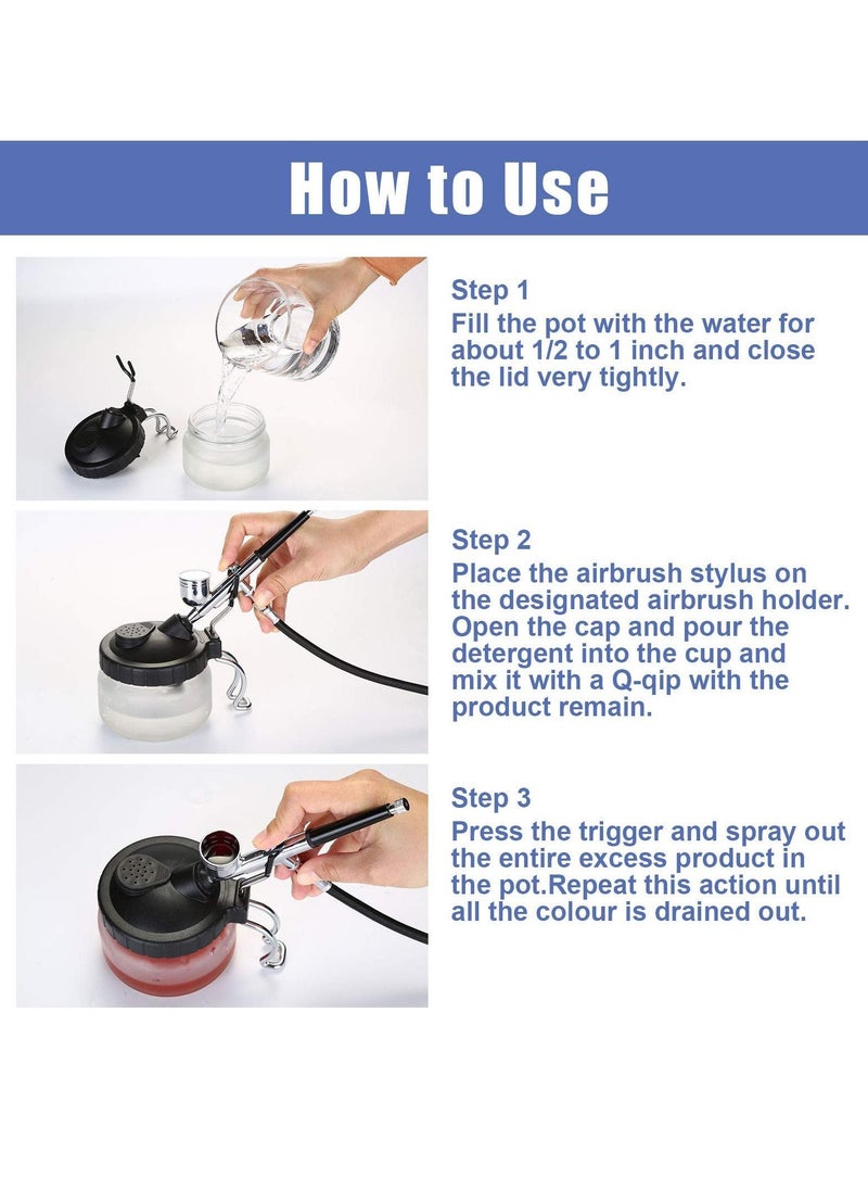 ماركة غير محددة Airbrush Cleaning Kit, Clean Pot Jar with Holder, 3 Pc Filter Cotton, 5pc Needles, Brushes, 1pc Wash Needle  - Image 4