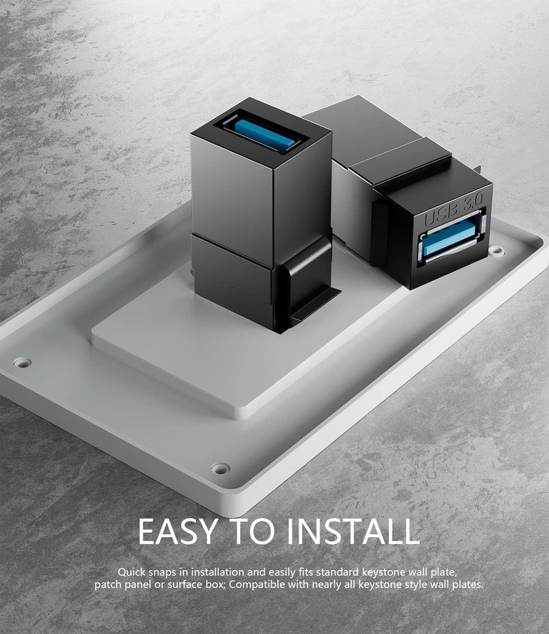 مقبس توصيل USB 3.0 من بانبيو - موصل أنثى إلى أنثى لألواح الحائط واللوحات (أسود، عبوة من 5 قطع) - Image 5