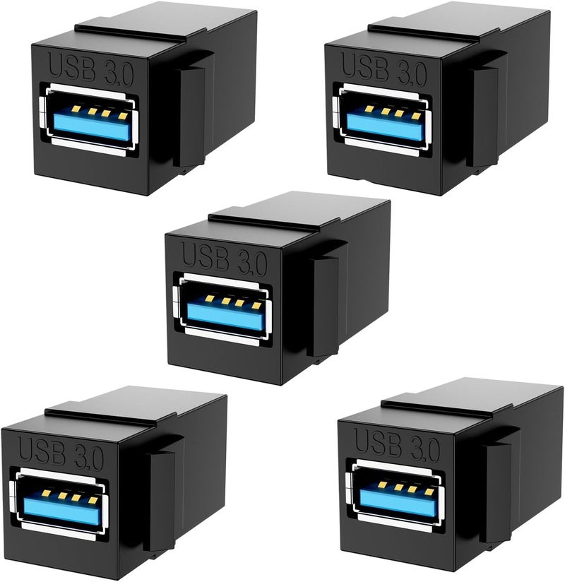 مقبس توصيل USB 3.0 من بانبيو - موصل أنثى إلى أنثى لألواح الحائط واللوحات (أسود، عبوة من 5 قطع) - Image 1