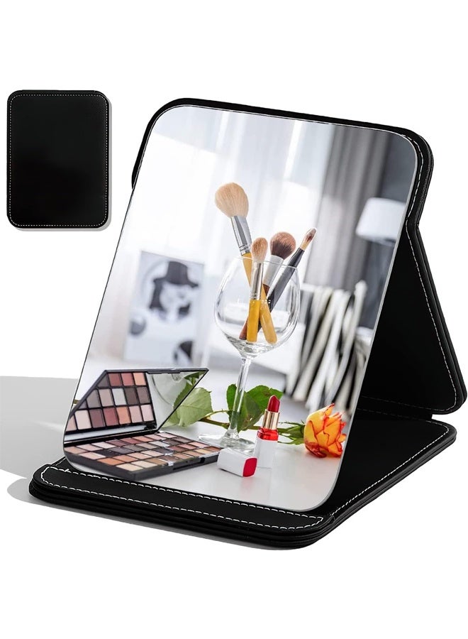 DUNISO Portable Folding Makeup Mirror, PU Leather Cushioned Cover Vanity Mirror with Stand for Travel Outing Tabletop Personal ，black  - Image 1